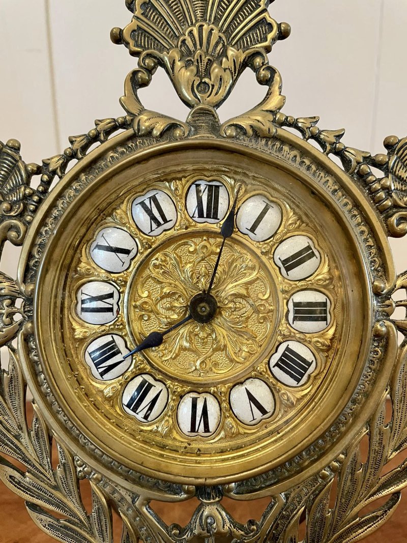 Antique Victorian Ornate Brass Desk Clock - Image 10